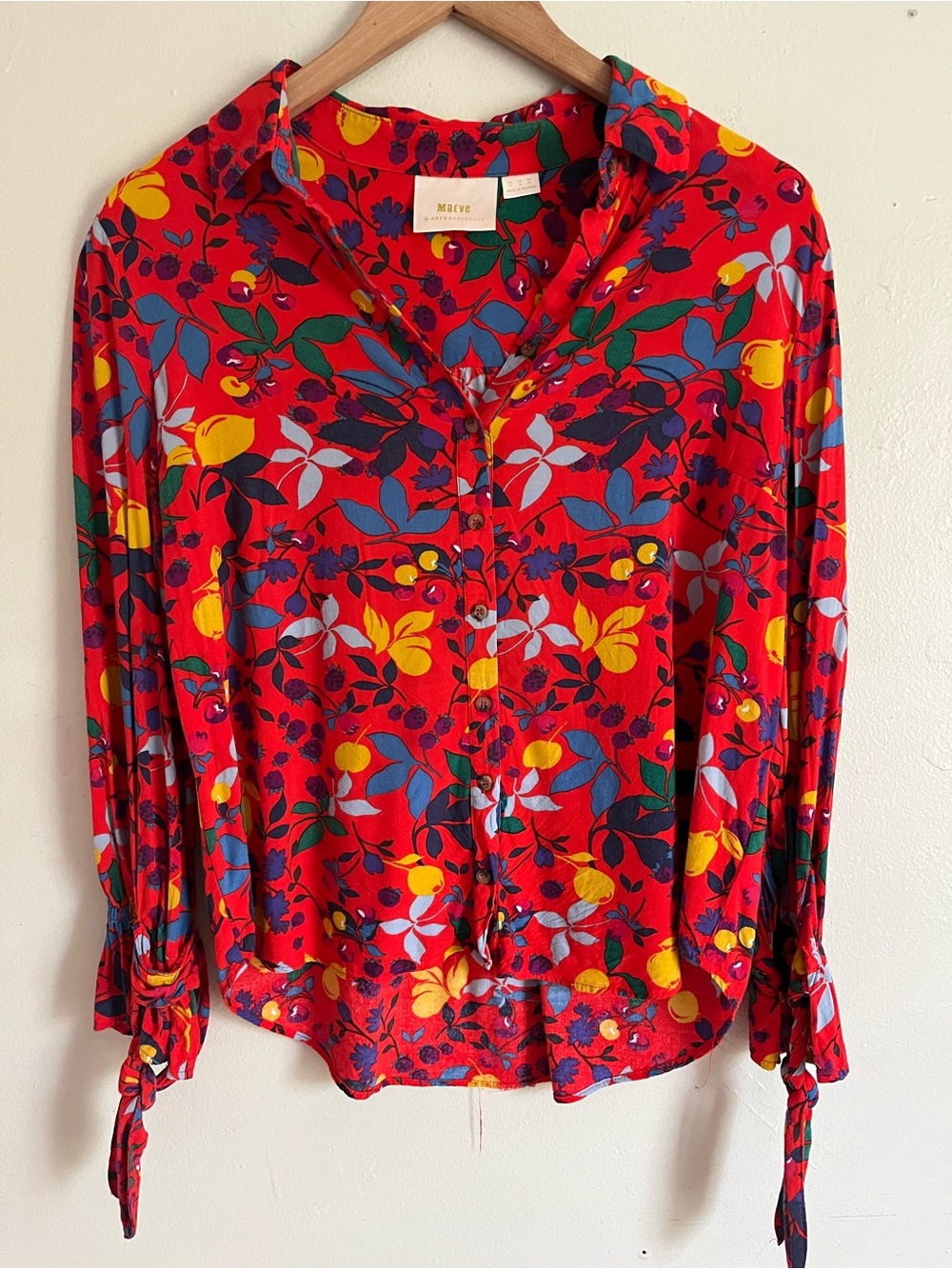 Maeve red Floral Button-Front Blouse